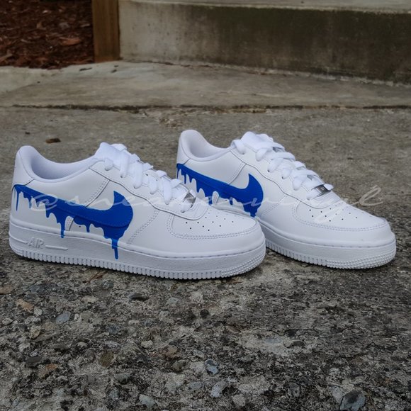 Nike Air Force 1 Low White Blue Paint Drip Custom NWT - Picture 2 of 7